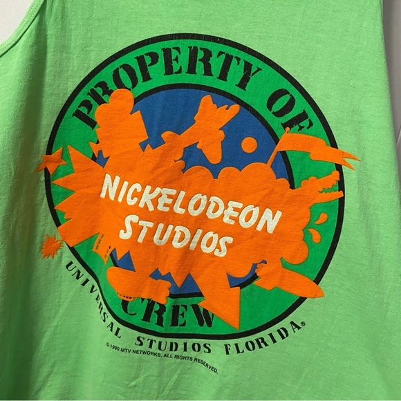 Vintage 1990 Nickelodeon Universal Studios Promo Slime Shirt Bright Green Tank - Picture 11 of 11